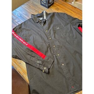 RESISTOL Mens Black Long Sleeve Button Up Shirt Red Stripe Cowboy‎ Logo Size XL